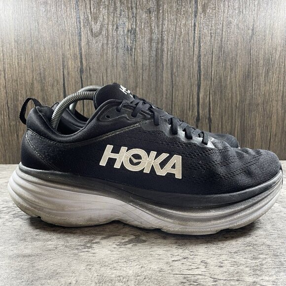 Hoka One One Mens Bondi 8 1127953 BWHT Black Running Shoes Sneakers Size 10 2E